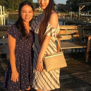 Italian Artisan Striped Cold Shoulder Dress